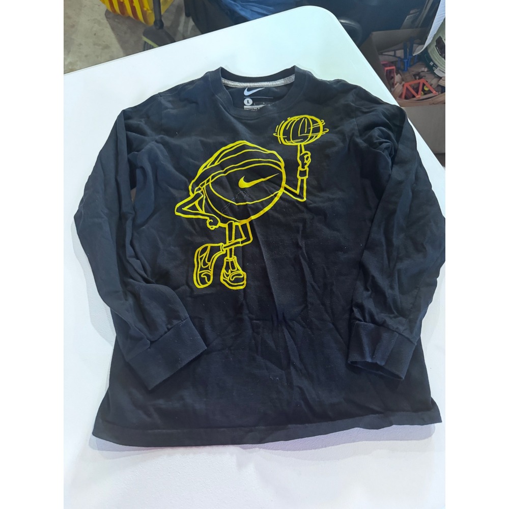 Nike Kids Long Sleeve Basketball Graphic Tee Black Yellow Size Large L